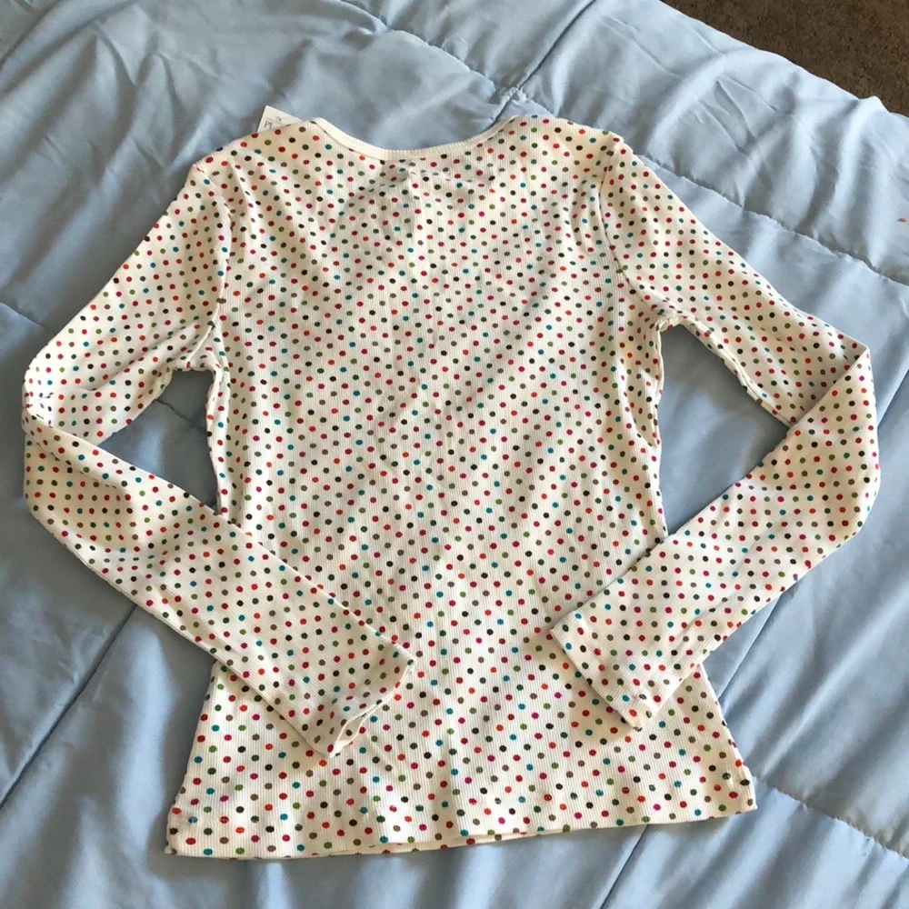 The Children's‎ Place Top Girls Size 10/12 Off White Polka Dots Long Sleeve NWT